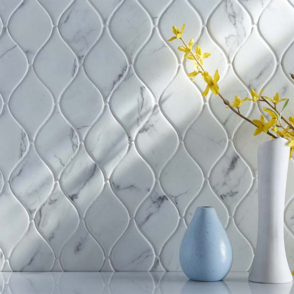 Gourd Shape Carrara White Glass Mosaic