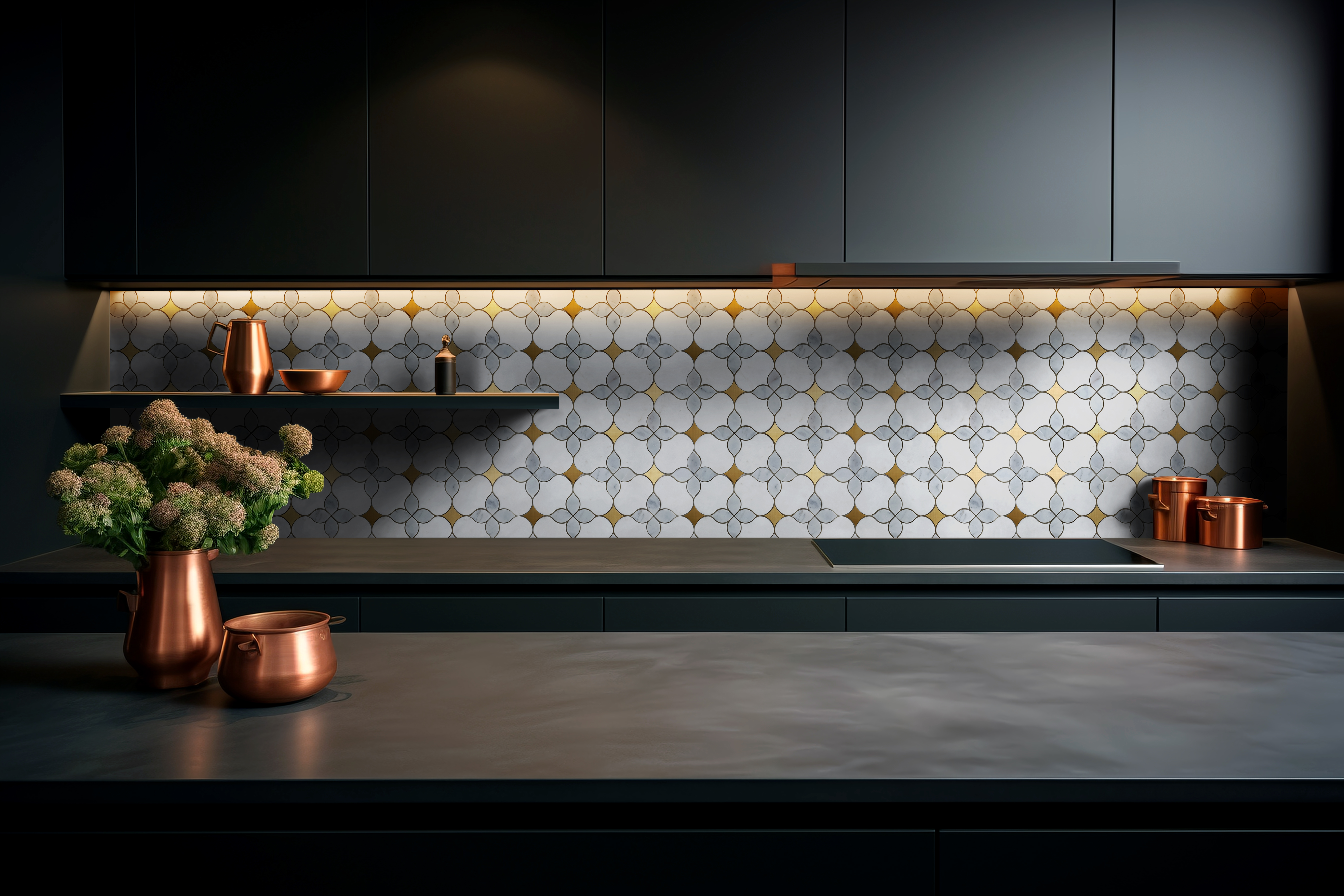 White Marble Green Marble Stainless Steel Mix Mosaic
