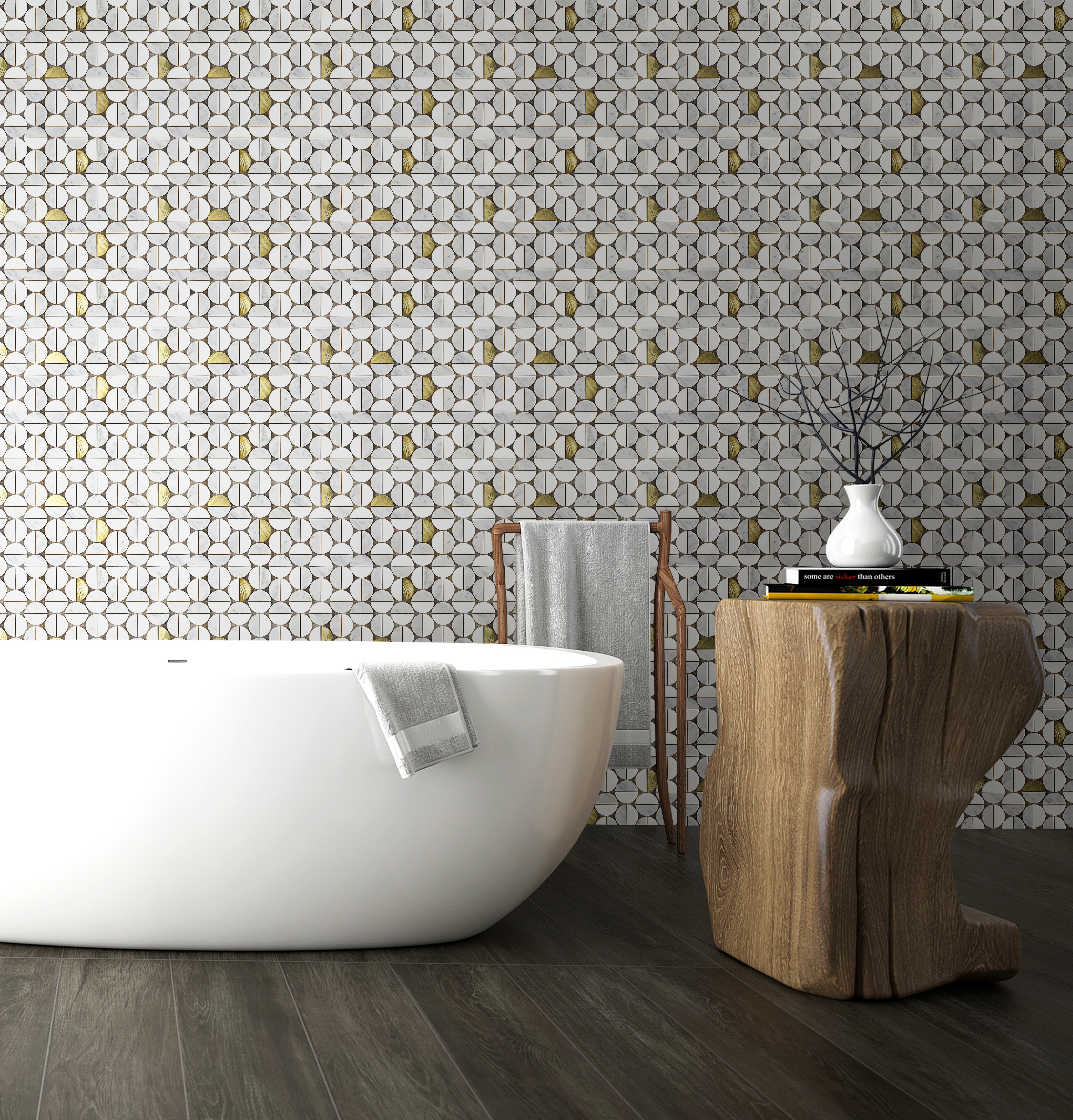 White Carra Stone Mix Metal Aluminum Mosaic 