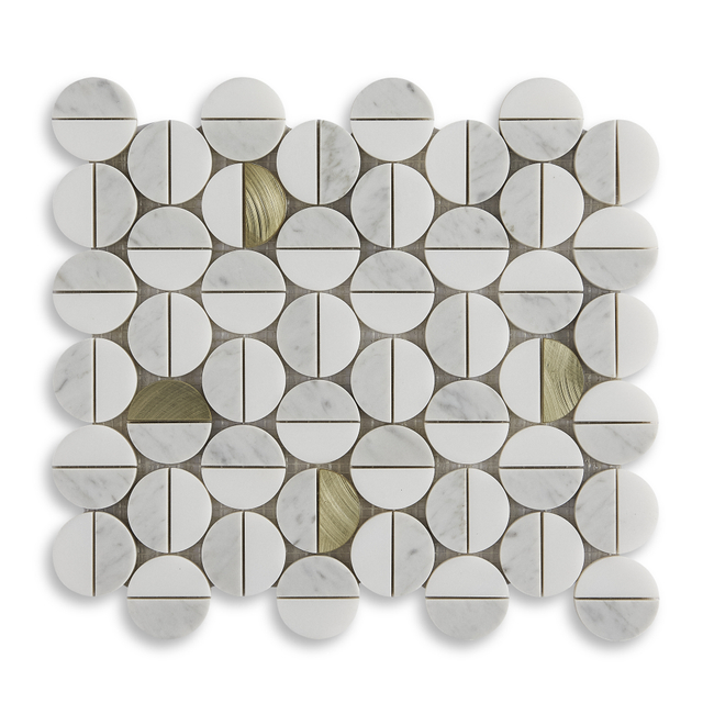 White Carra Stone Mix Metal Aluminum Mosaic 