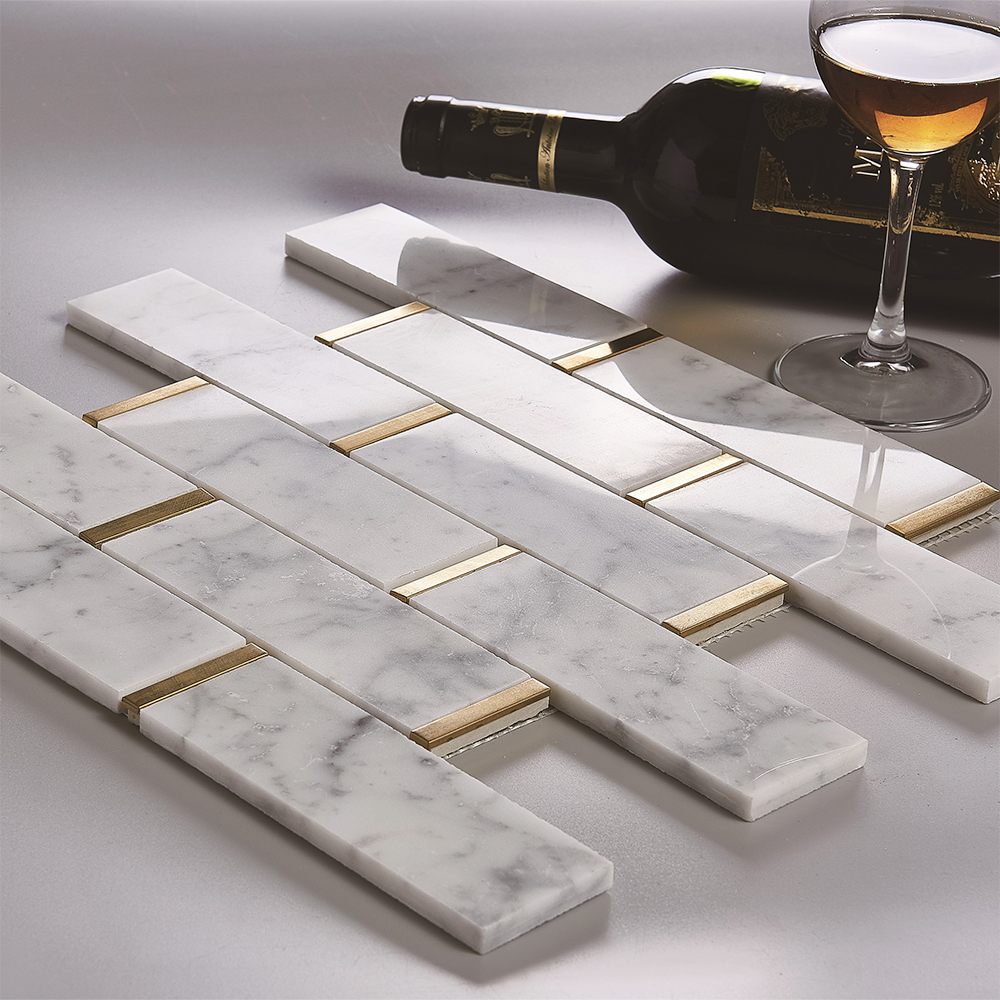 Rectangle shape white marble mosaic HS957