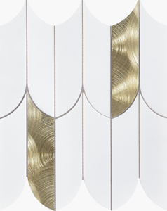 Marble White Glass Brass Feather shape Marble Mosaic HS240607