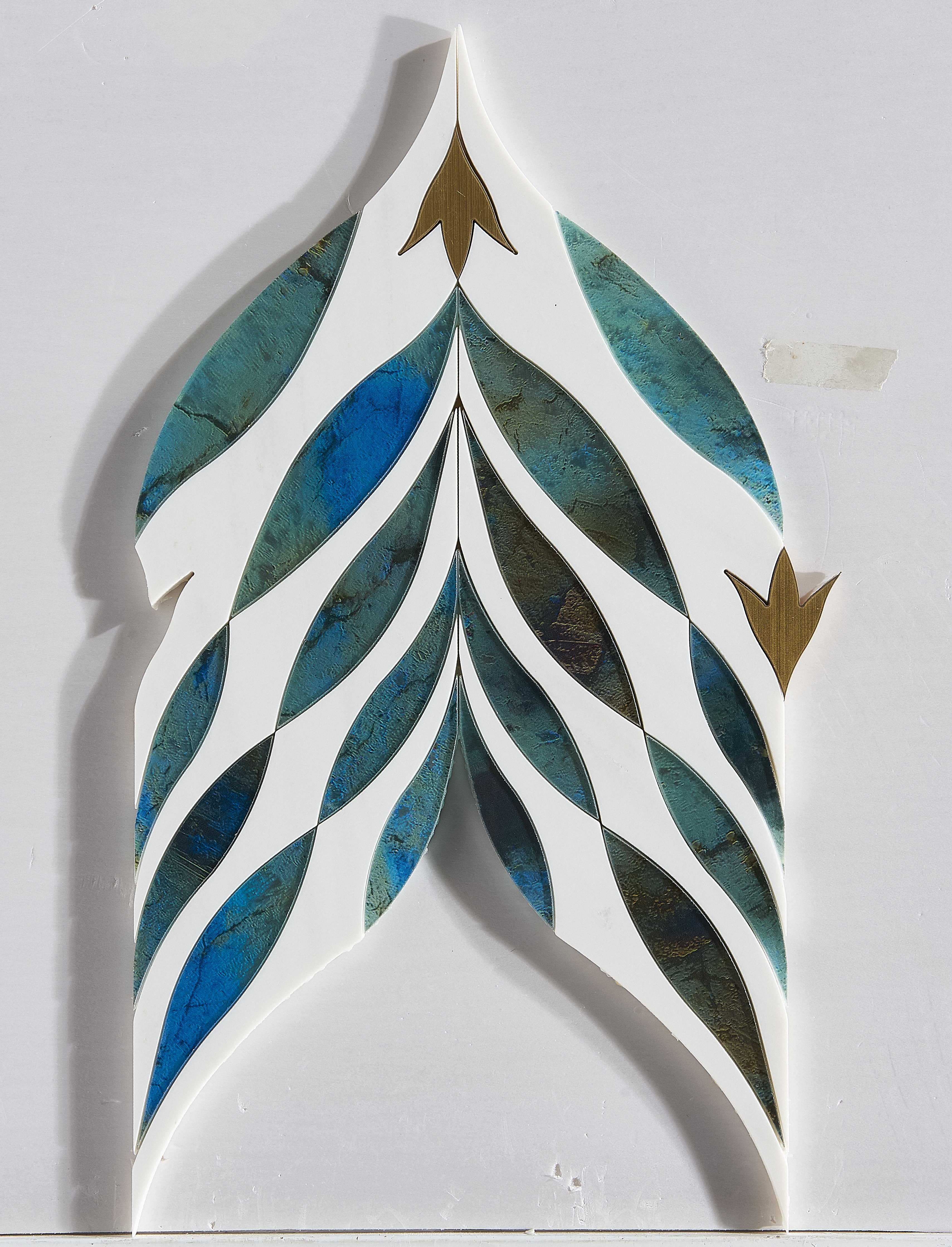 Marble White Glass Brass Leaf Shape Marble Mosaic YC0712-24